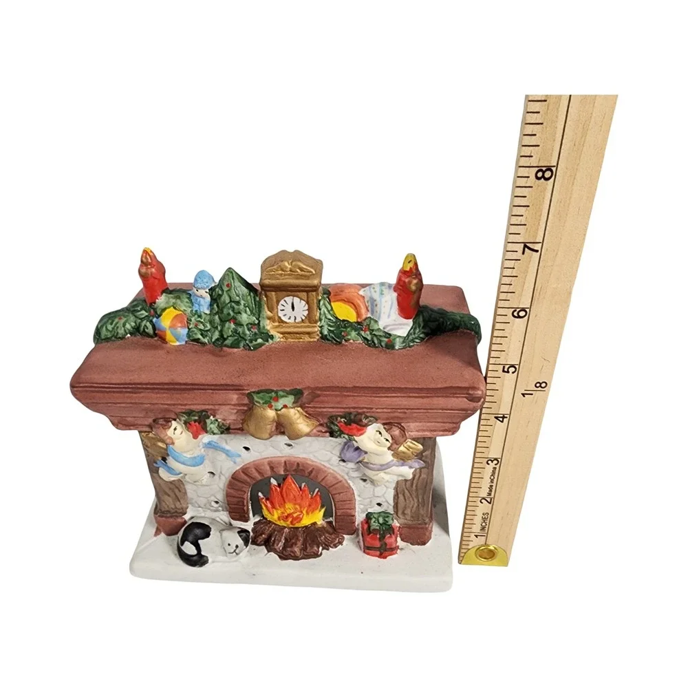 Vintage‎ Style Ceramic Christmas Fireplace Tea Light Candle Holder Cherubs Cat